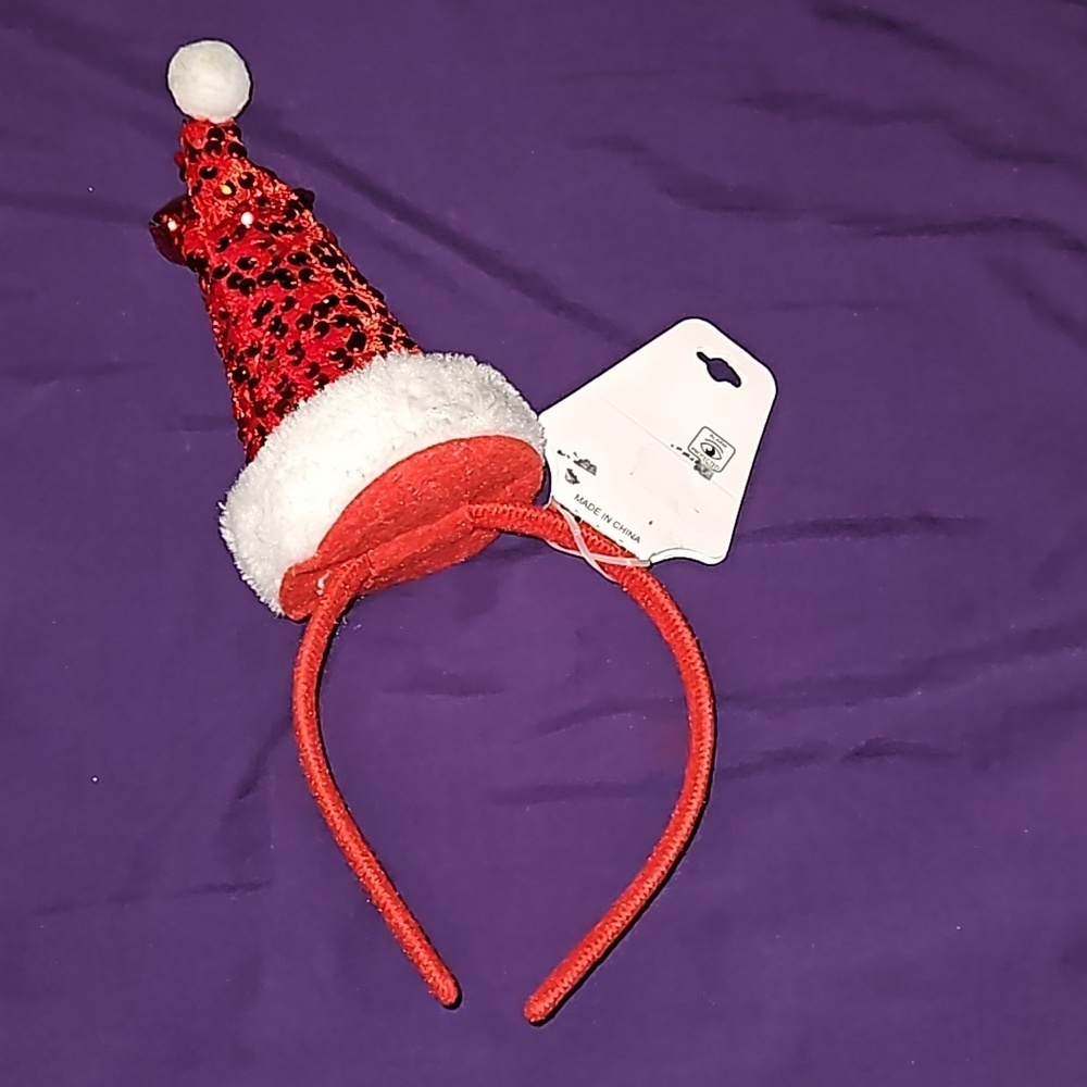 Lux Kids Holiday Headbands Silver Sparkle Snowflakes Red Jingle Bell Santa Hat - Picture 6 of 6